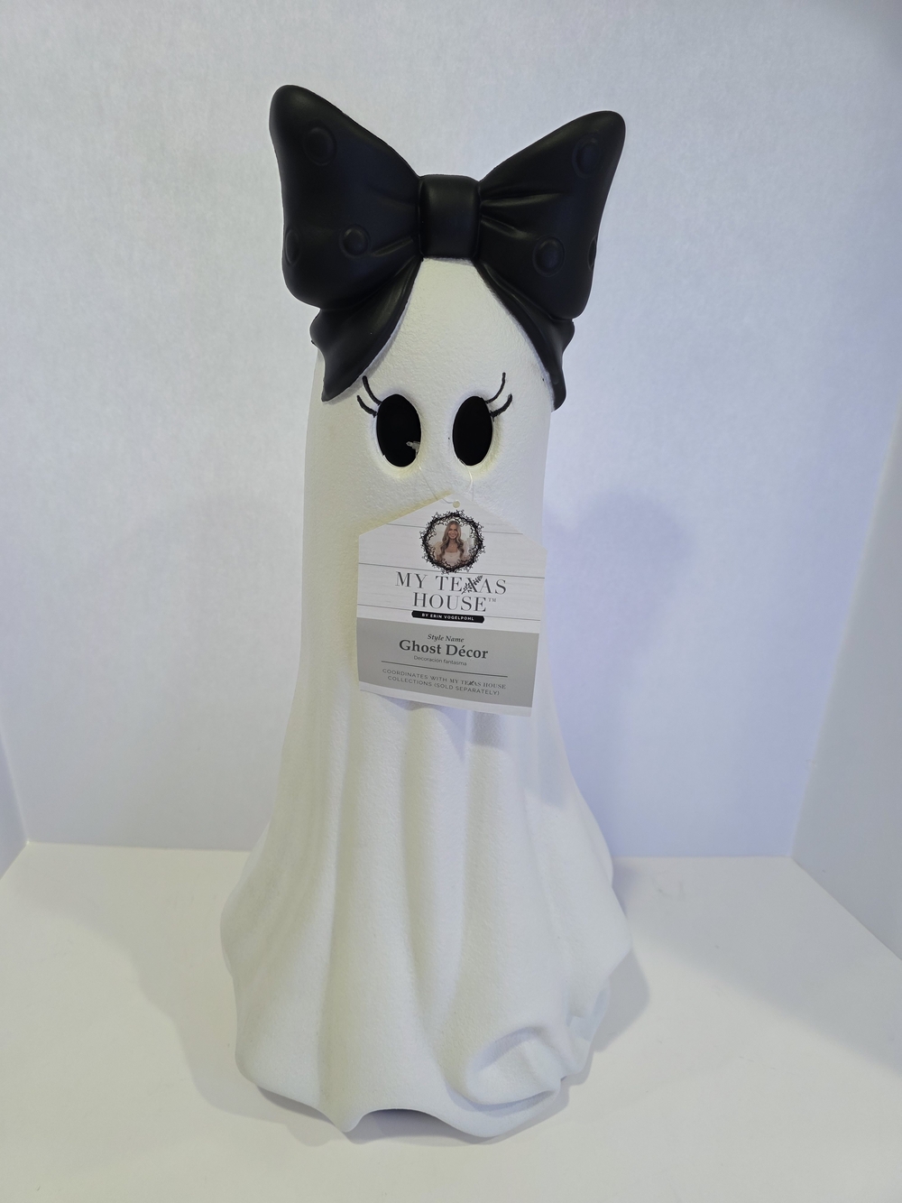 ♥New! My Texas House Viral Girl Large 20" Ghost w/ Bow Tabletop Halloween Decor.